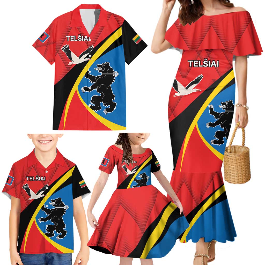 Lithuania Telsiai County Family Matching Mermaid Dress and Hawaiian Shirt Telsiu Apskritis