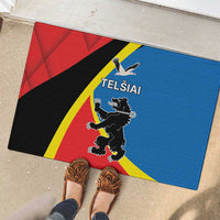 Lithuania Telsiai County rubber doormat with crest and Telsiai text, red, blue, black