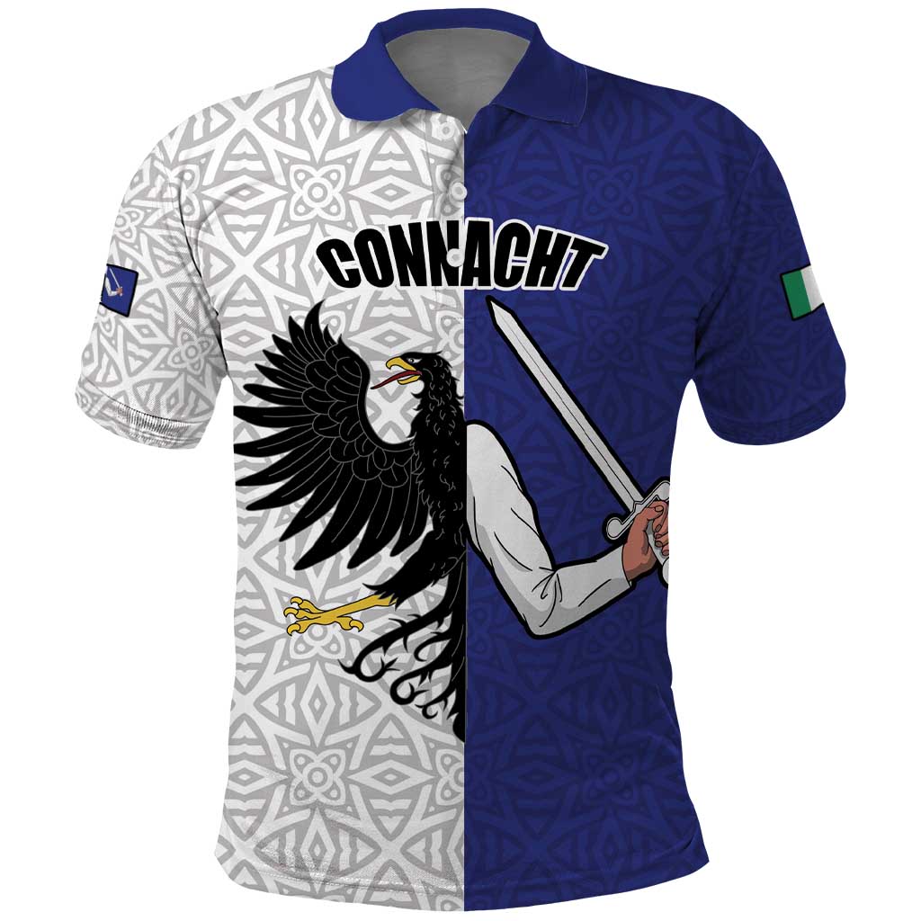 Personalized Ireland Connacht Black Eagle and Armed hand Polo Shirt Connachta Flag Style with Celtic Patern