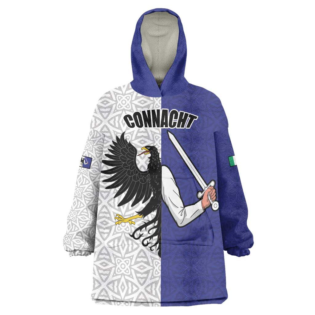 Personalized Ireland Connacht Black Eagle and Armed hand Wearable Blanket Hoodie Connachta Flag Style with Celtic Patern