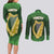 Ireland Leinster Gold Irish Harp with Shamrock Couples Matching Long Sleeve Bodycon Dress and Long Sleeve Button Shirt Laighin Flag With Shamrock Patern