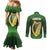 Ireland Leinster Gold Irish Harp with Shamrock Couples Matching Mermaid Dress and Long Sleeve Button Shirt Laighin Flag With Shamrock Patern