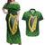 Ireland Leinster Gold Irish Harp with Shamrock Couples Matching Off Shoulder Maxi Dress and Hawaiian Shirt Laighin Flag With Shamrock Patern