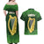 Ireland Leinster Gold Irish Harp with Shamrock Couples Matching Off Shoulder Maxi Dress and Hawaiian Shirt Laighin Flag With Shamrock Patern