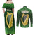 Ireland Leinster Gold Irish Harp with Shamrock Couples Matching Off Shoulder Maxi Dress and Long Sleeve Button Shirt Laighin Flag With Shamrock Patern