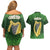 Ireland Leinster Gold Irish Harp with Shamrock Couples Matching Off Shoulder Short Dress and Hawaiian Shirt Laighin Flag With Shamrock Patern