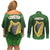 Ireland Leinster Gold Irish Harp with Shamrock Couples Matching Off Shoulder Short Dress and Long Sleeve Button Shirt Laighin Flag With Shamrock Patern