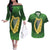 Ireland Leinster Gold Irish Harp with Shamrock Couples Matching Off The Shoulder Long Sleeve Dress and Hawaiian Shirt Laighin Flag With Shamrock Patern