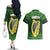 Ireland Leinster Gold Irish Harp with Shamrock Couples Matching Off The Shoulder Long Sleeve Dress and Hawaiian Shirt Laighin Flag With Shamrock Patern