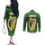 Ireland Leinster Gold Irish Harp with Shamrock Couples Matching Off The Shoulder Long Sleeve Dress and Long Sleeve Button Shirt Laighin Flag With Shamrock Patern