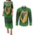 Ireland Leinster Gold Irish Harp with Shamrock Couples Matching Puletasi and Long Sleeve Button Shirt Laighin Flag With Shamrock Patern