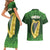 Ireland Leinster Gold Irish Harp with Shamrock Couples Matching Short Sleeve Bodycon Dress and Hawaiian Shirt Laighin Flag With Shamrock Patern