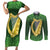 Ireland Leinster Gold Irish Harp with Shamrock Couples Matching Short Sleeve Bodycon Dress and Long Sleeve Button Shirt Laighin Flag With Shamrock Patern