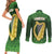 Ireland Leinster Gold Irish Harp with Shamrock Couples Matching Short Sleeve Bodycon Dress and Long Sleeve Button Shirt Laighin Flag With Shamrock Patern