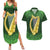 Ireland Leinster Gold Irish Harp with Shamrock Couples Matching Summer Maxi Dress and Hawaiian Shirt Laighin Flag With Shamrock Patern