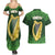 Ireland Leinster Gold Irish Harp with Shamrock Couples Matching Summer Maxi Dress and Hawaiian Shirt Laighin Flag With Shamrock Patern