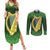 Ireland Leinster Gold Irish Harp with Shamrock Couples Matching Summer Maxi Dress and Long Sleeve Button Shirt Laighin Flag With Shamrock Patern