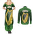 Ireland Leinster Gold Irish Harp with Shamrock Couples Matching Summer Maxi Dress and Long Sleeve Button Shirt Laighin Flag With Shamrock Patern