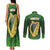 Ireland Leinster Gold Irish Harp with Shamrock Couples Matching Tank Maxi Dress and Long Sleeve Button Shirt Laighin Flag With Shamrock Patern