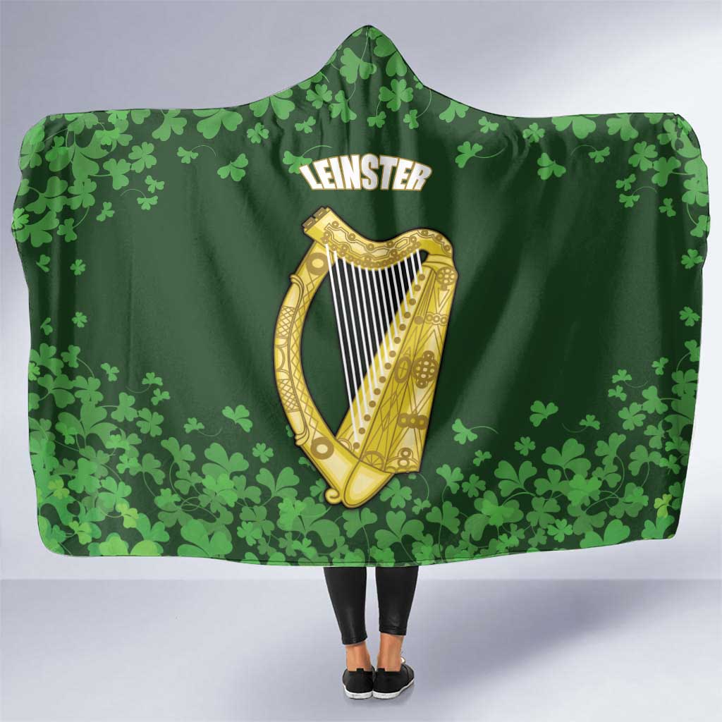 Ireland Leinster Gold Irish Harp with Shamrock Hooded Blanket Laighin Flag With Shamrock Patern