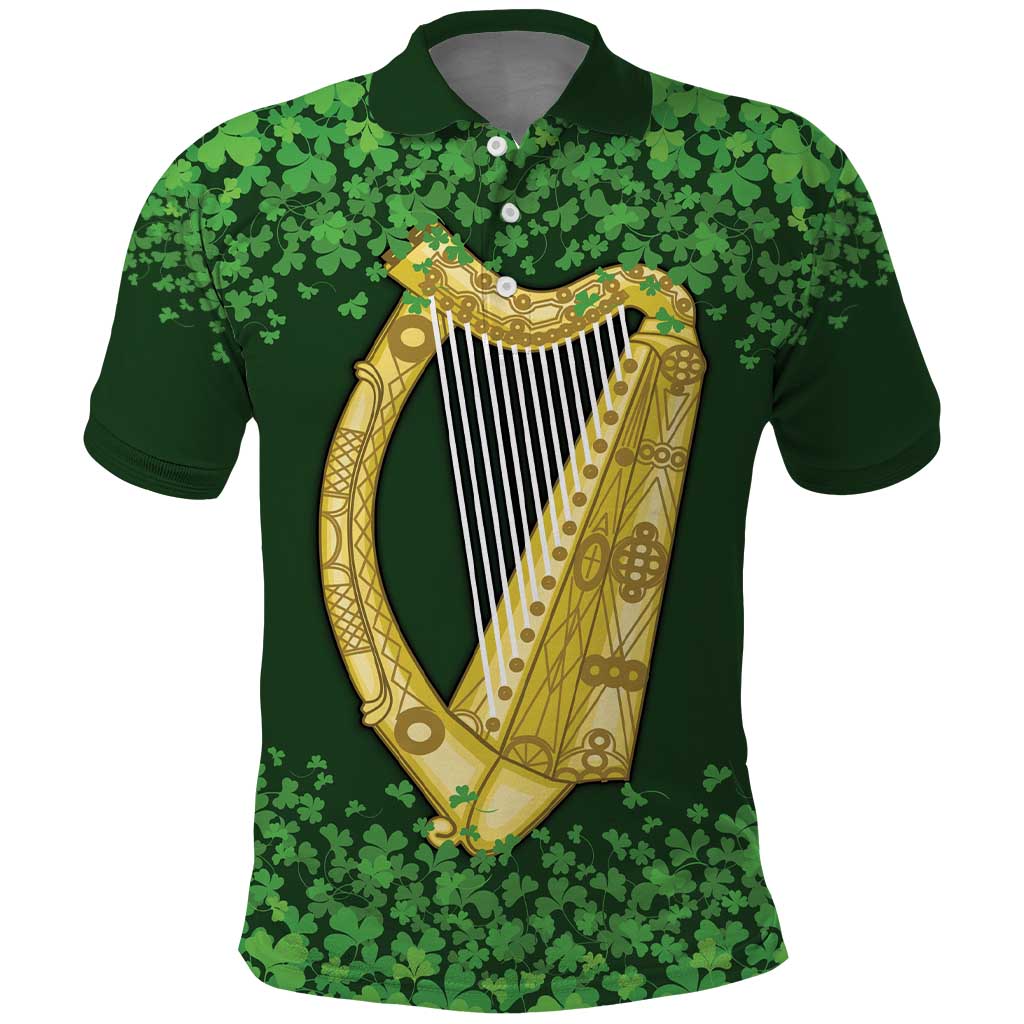 Ireland Leinster Gold Irish Harp with Shamrock Polo Shirt Laighin Flag With Shamrock Patern