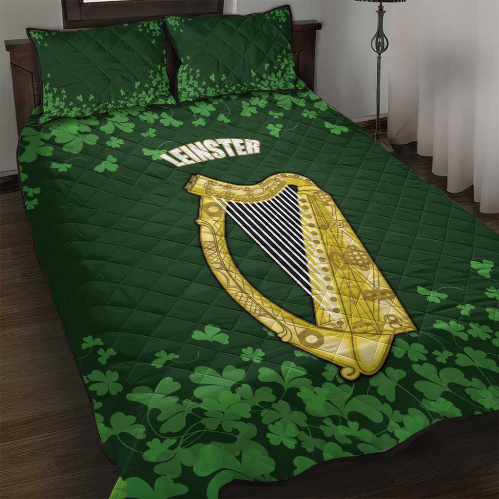 Ireland Leinster Gold Irish Harp with Shamrock Quilt Bed Set Laighin Flag With Shamrock Patern