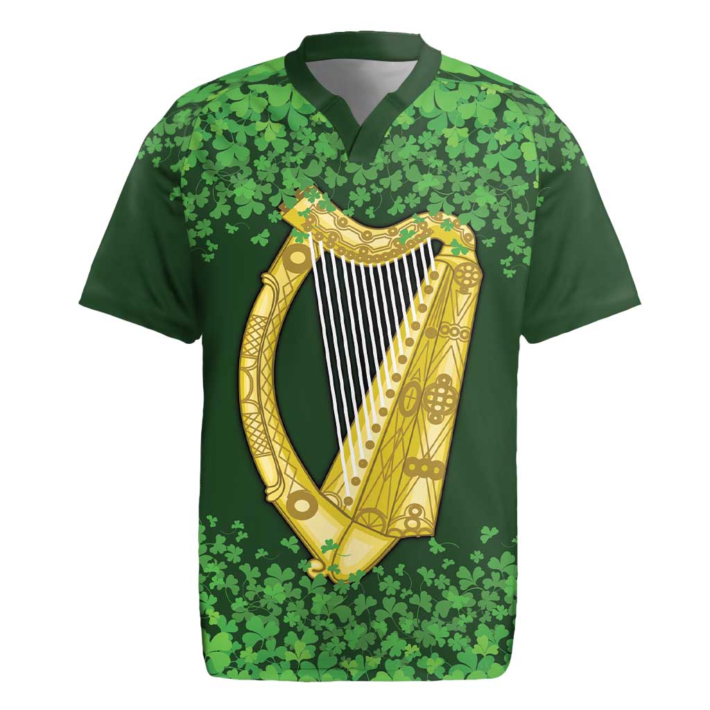 Ireland Leinster Gold Irish Harp with Shamrock Rugby Jersey Laighin Flag With Shamrock Patern