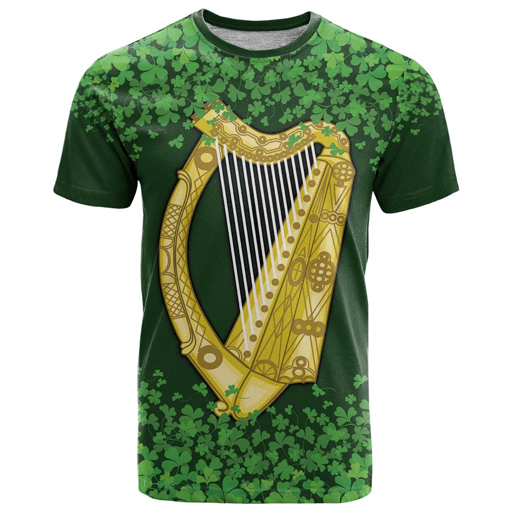 Ireland Leinster Gold Irish Harp with Shamrock T Shirt Laighin Flag With Shamrock Patern