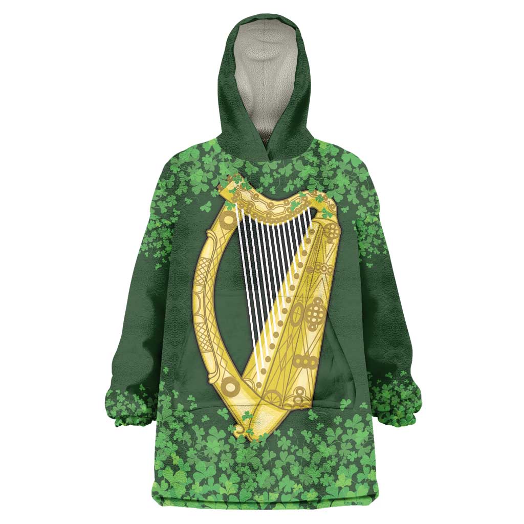 Ireland Leinster Gold Irish Harp with Shamrock Wearable Blanket Hoodie Laighin Flag With Shamrock Patern