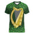 Ireland Leinster Gold Irish Harp with Shamrock Women V-Neck T-Shirt Laighin Flag With Shamrock Patern