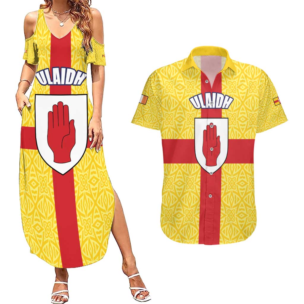 Personalized Ireland Ulster Couples Matching Summer Maxi Dress and Hawaiian Shirt Ulaidh Flag With Celtic Patern