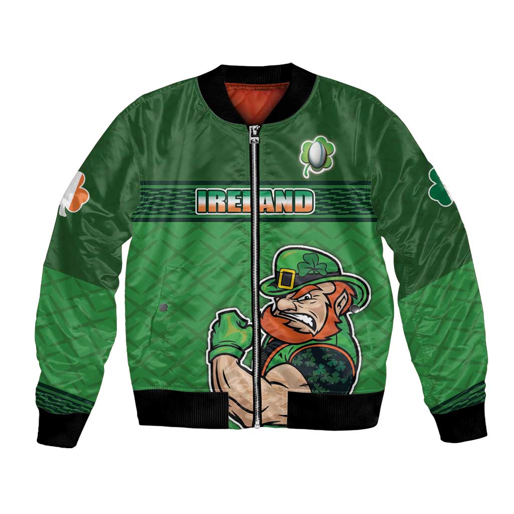 Custom Ireland Rugby with Celtic Pattern Bomber Jacket Shamrock Go Champions