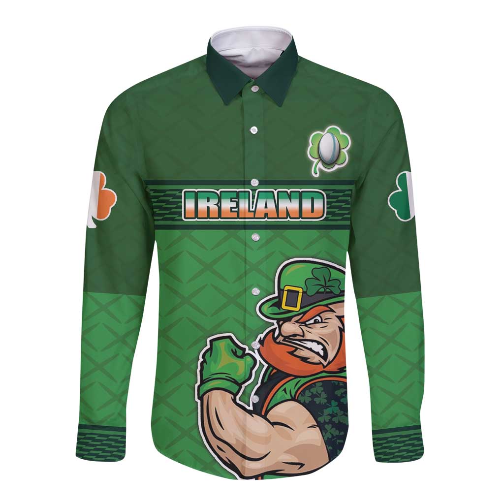 Custom Ireland Rugby with Celtic Pattern Long Sleeve Button Shirt Shamrock Go Champions