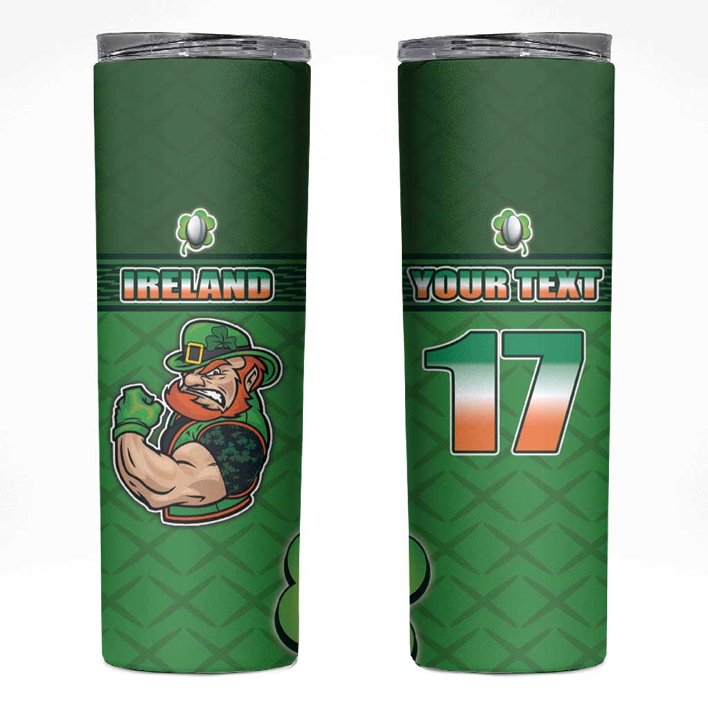 Custom Ireland Rugby with Celtic Pattern Skinny Tumbler Shamrock Go Champions