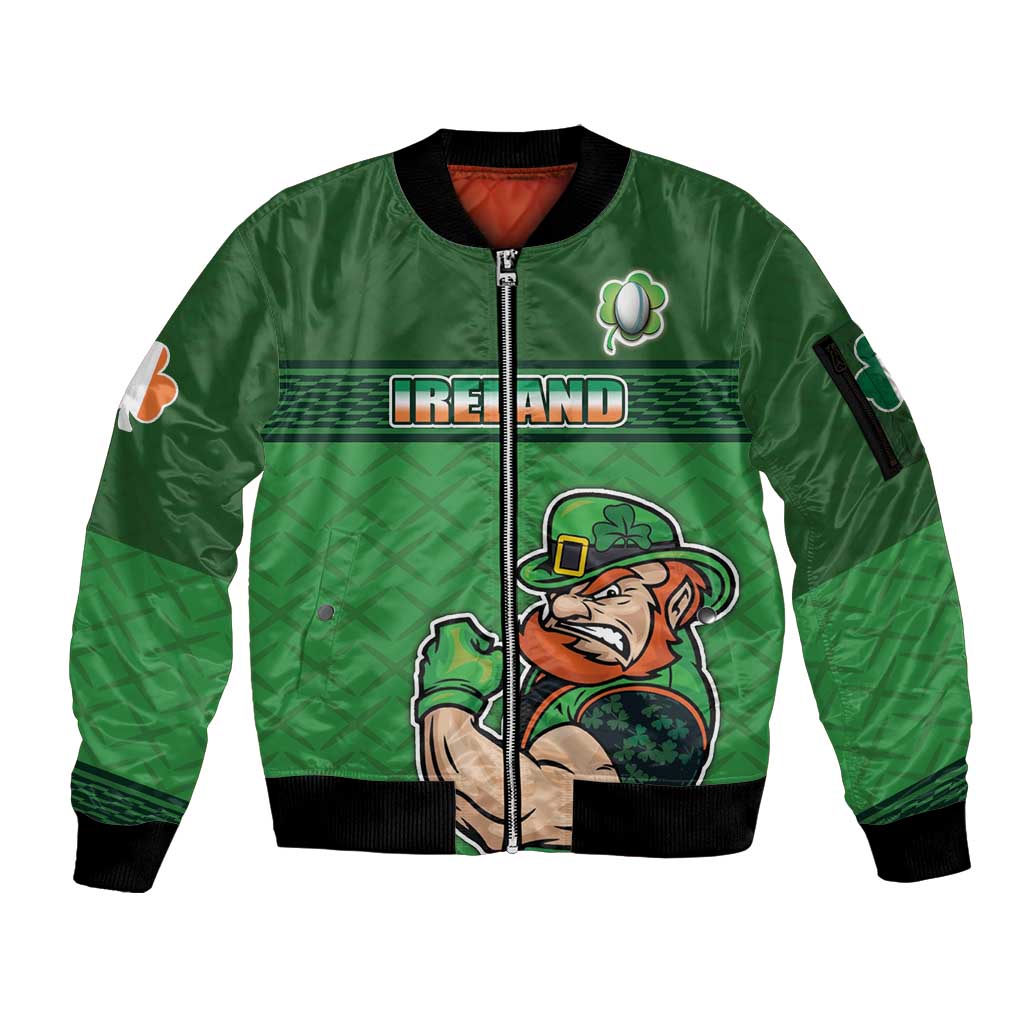 Custom Ireland Rugby with Celtic Pattern Sleeve Zip Bomber Jacket Shamrock Go Champions