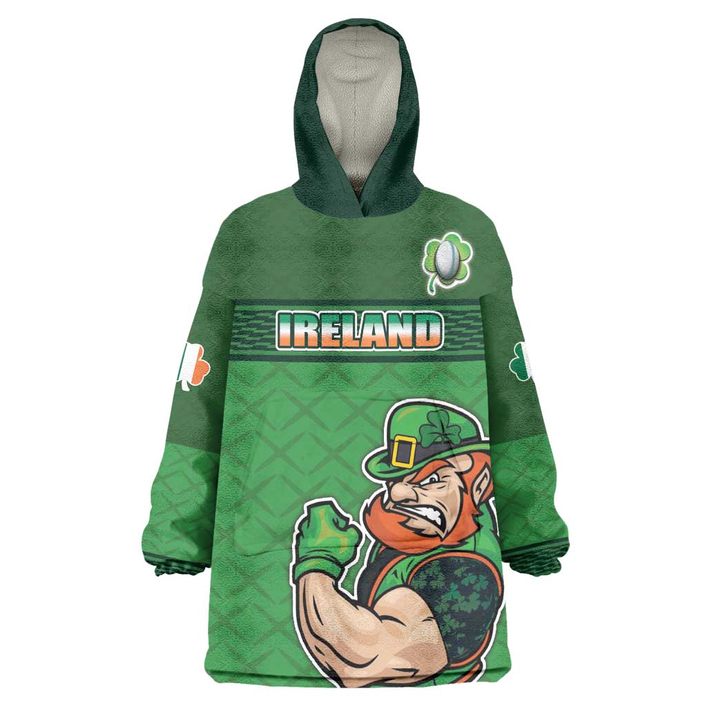 Custom Ireland Rugby with Celtic Pattern Wearable Blanket Hoodie Shamrock Go Champions