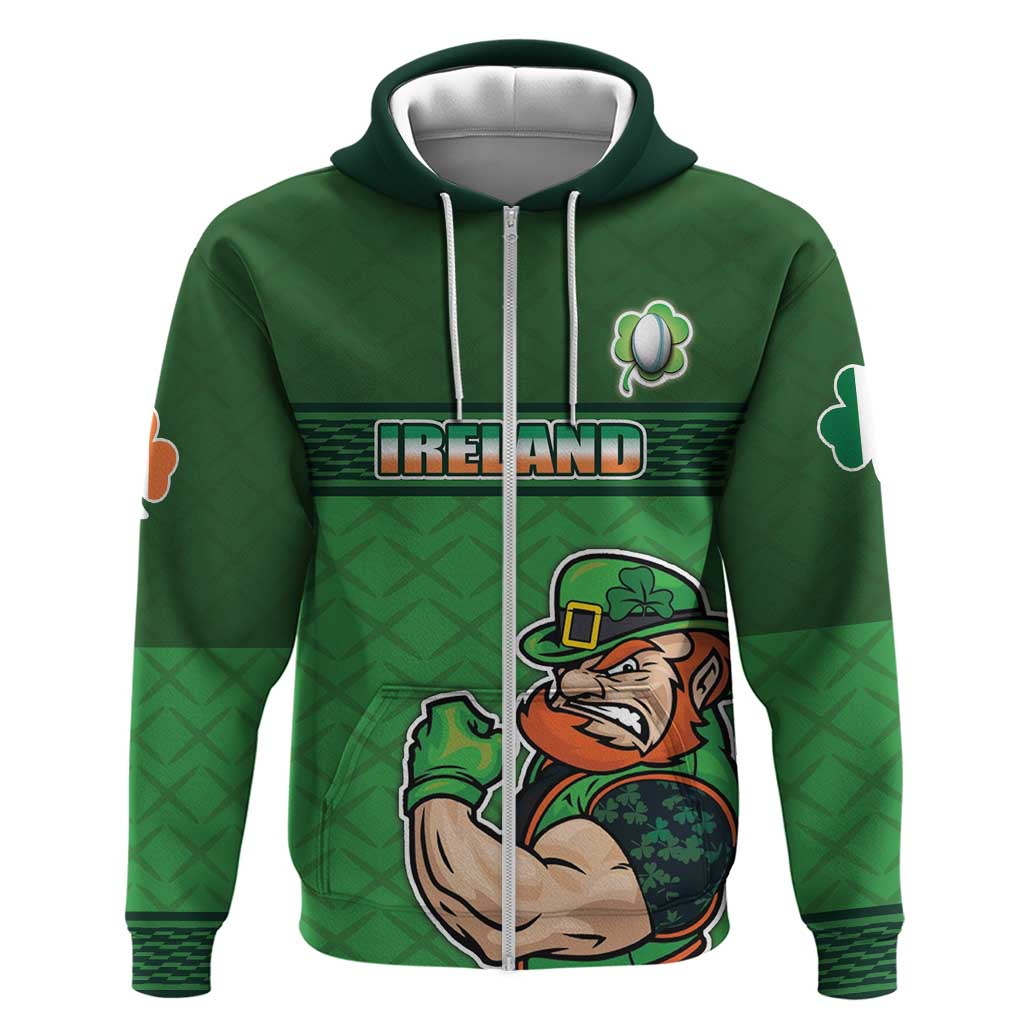 Custom Ireland Rugby with Celtic Pattern Zip Hoodie Shamrock Go Champions