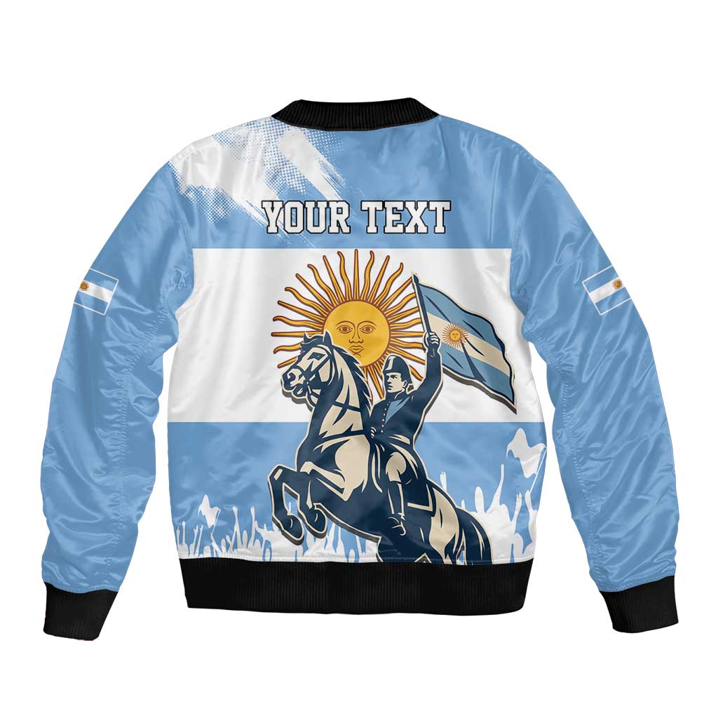 Personalized Argentina Flag Day 20th June Sleeve Zip Bomber Jacket Manuel Belgrano