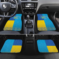 Set of 4 car floor mats with blue and yellow Crimean Tatar flag design, custom text