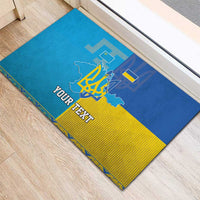 Blue and yellow rubber doormat with Crimea map emblem and custom text