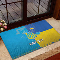 Blue and yellow rubber doormat with Crimea map emblem and custom text