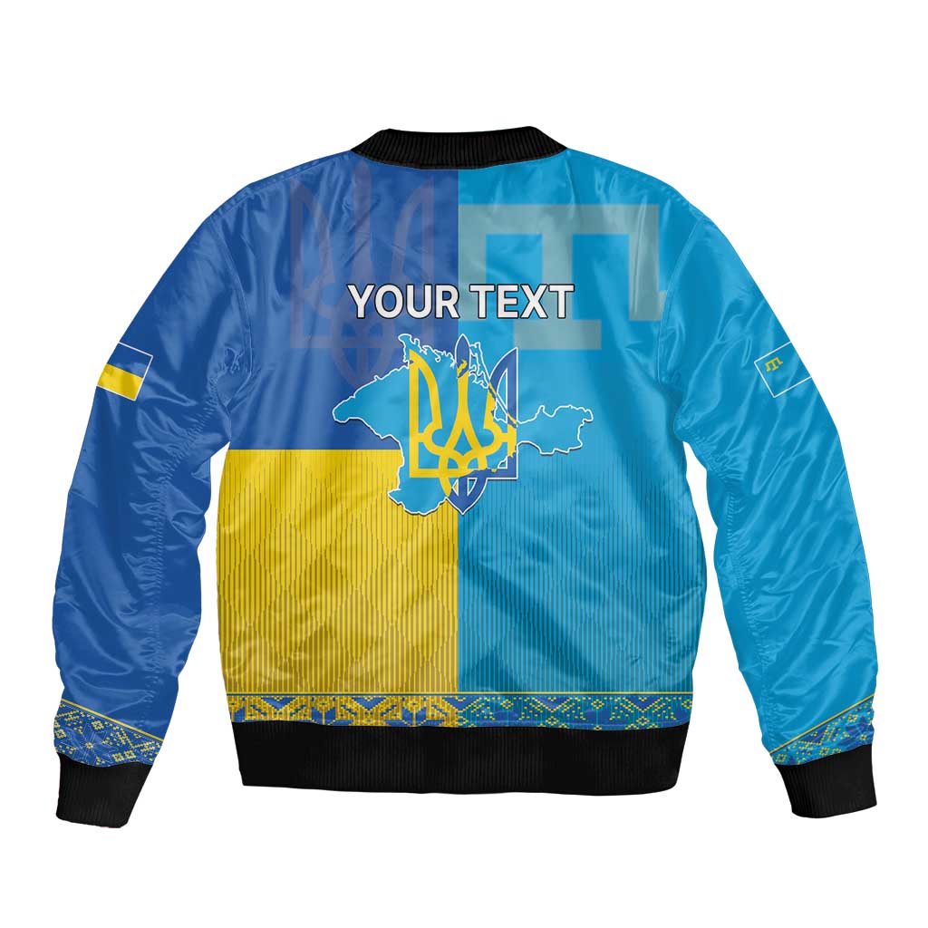 Personalized Crimean Tatar Flag Day Sleeve Zip Bomber Jacket Ukraine Crimea Map