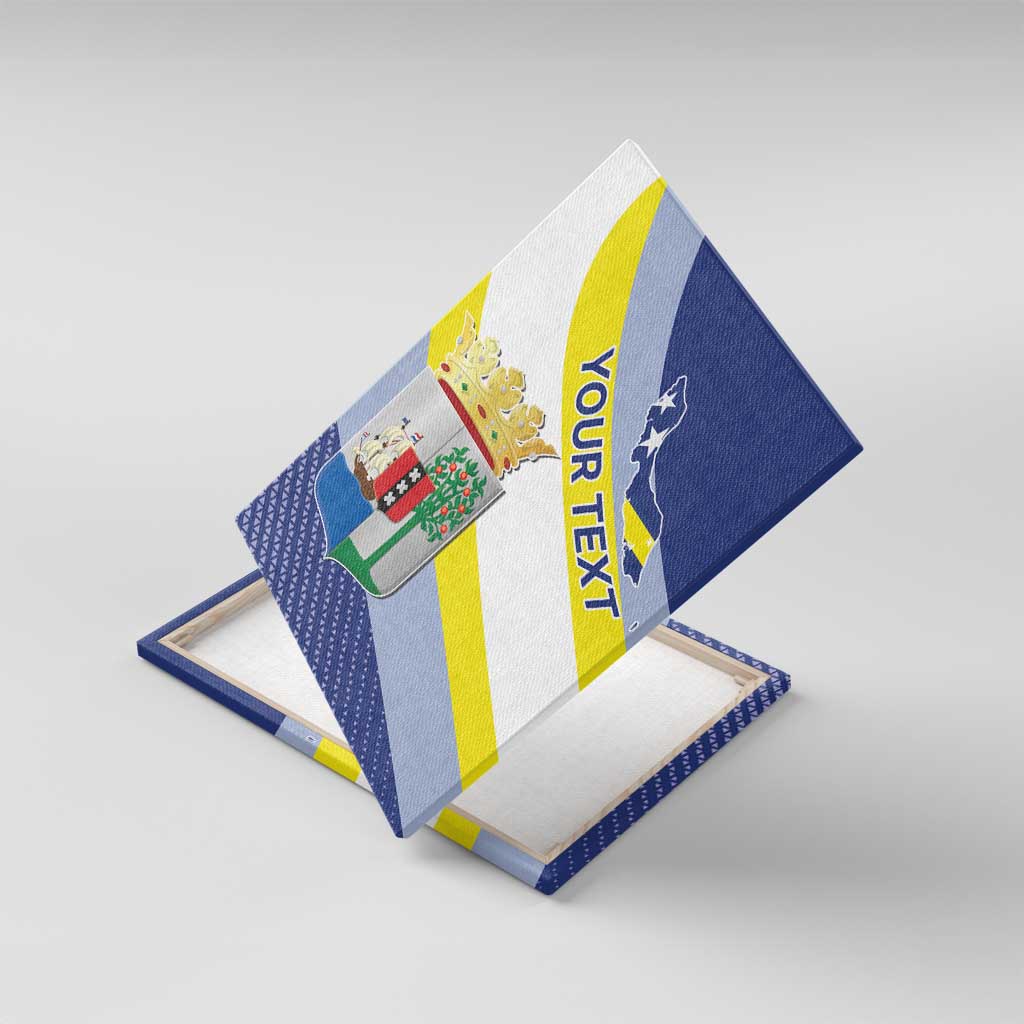 Framed canvas wall art with Curacao coat of arms, flag design, and custom text