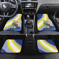 Car floor mat set with Curacao flag stripes, coat of arms, and personalized text