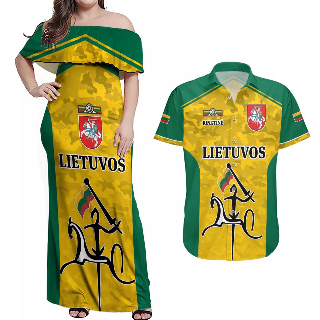 Republic of Lithuania Football Couples Matching Off Shoulder Maxi Dress and Hawaiian Shirt Sporty Style