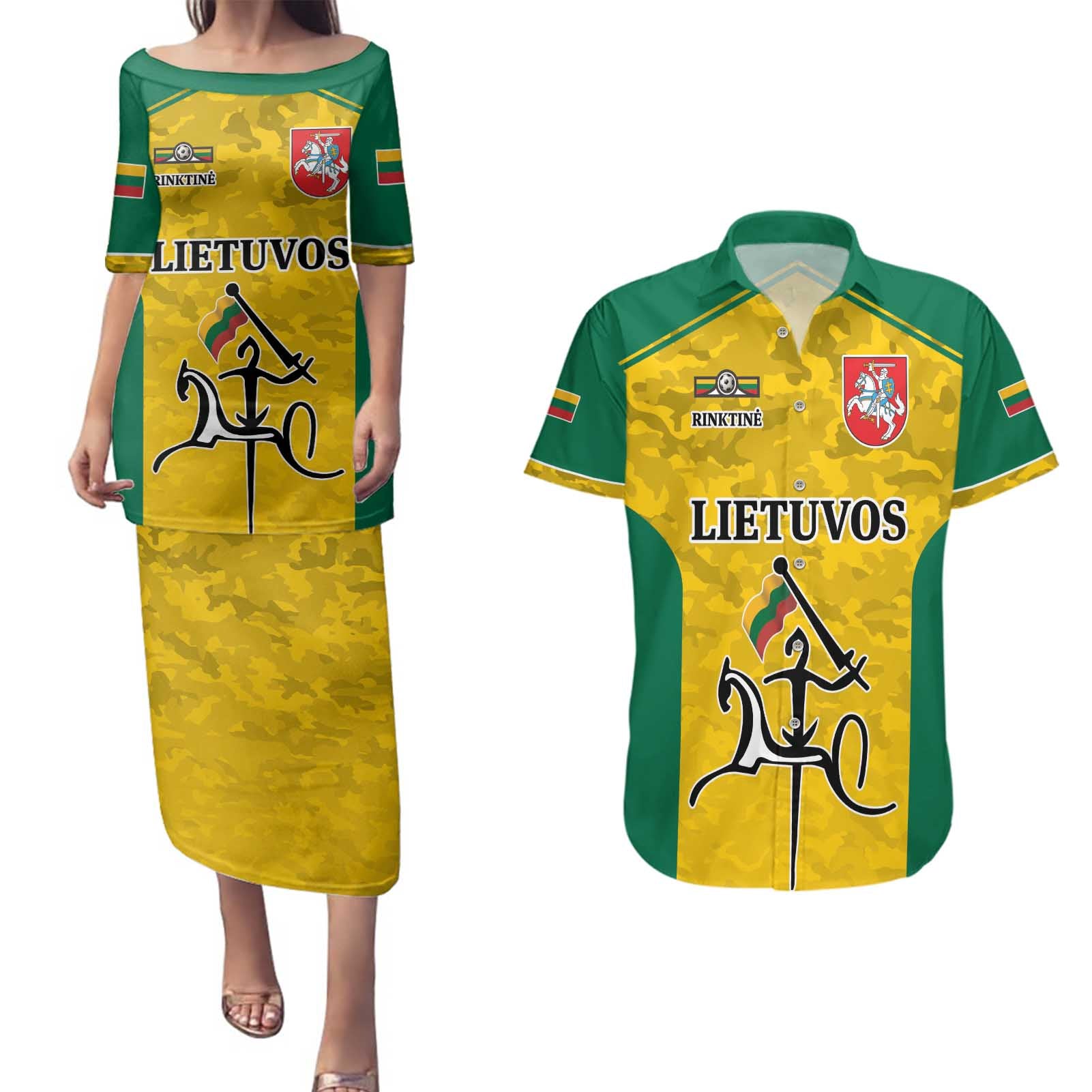 Republic of Lithuania Football Couples Matching Puletasi and Hawaiian Shirt Sporty Style