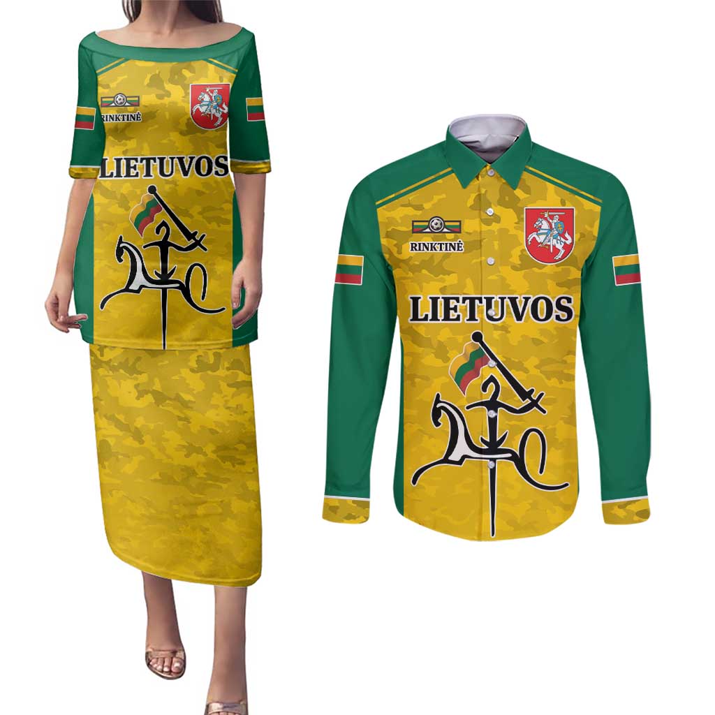 Republic of Lithuania Football Couples Matching Puletasi and Long Sleeve Button Shirt Sporty Style