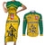 Republic of Lithuania Football Couples Matching Short Sleeve Bodycon Dress and Long Sleeve Button Shirt Sporty Style