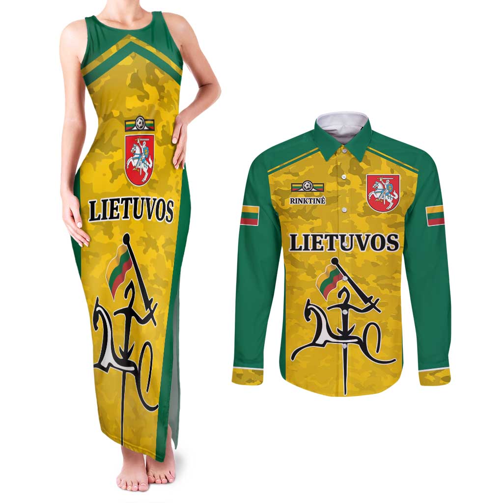 Republic of Lithuania Football Couples Matching Tank Maxi Dress and Long Sleeve Button Shirt Sporty Style