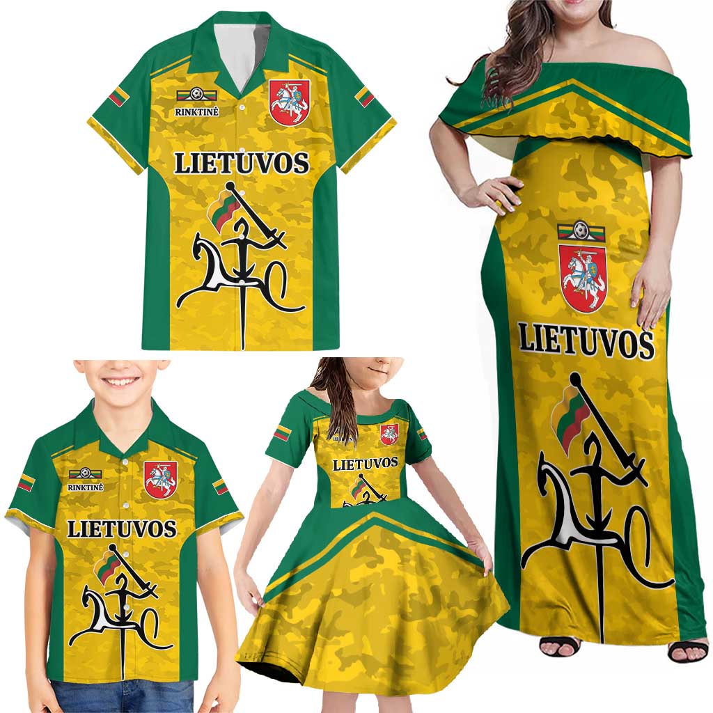 Republic of Lithuania Football Family Matching Off Shoulder Maxi Dress and Hawaiian Shirt Sporty Style